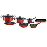 Tefal Tempo Flamme 10 pc set saucepan 16 cm+lid, stewpots 22/26cm+lids, frypans 20/26 cm, tart mould 30 cm, oven dish 31X24 cm | C3079182